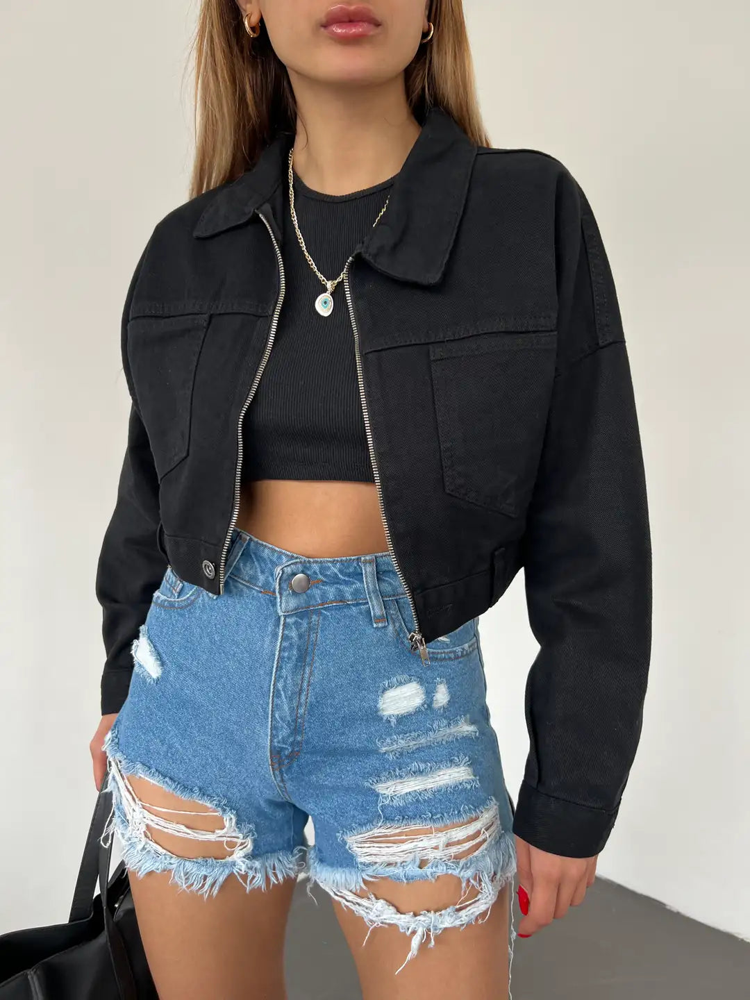 Fermuarlı Çift Cepli Denim Ceket - WEST CLUB