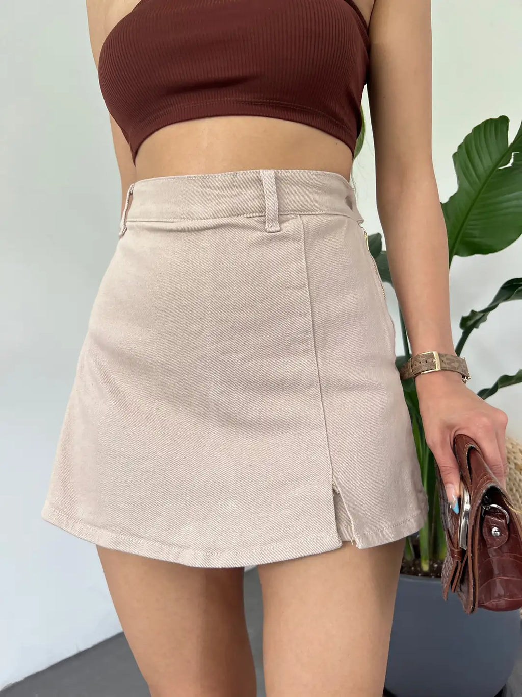 Yırtmaç Detaylı Denim Şort Etek - WEST CLUB