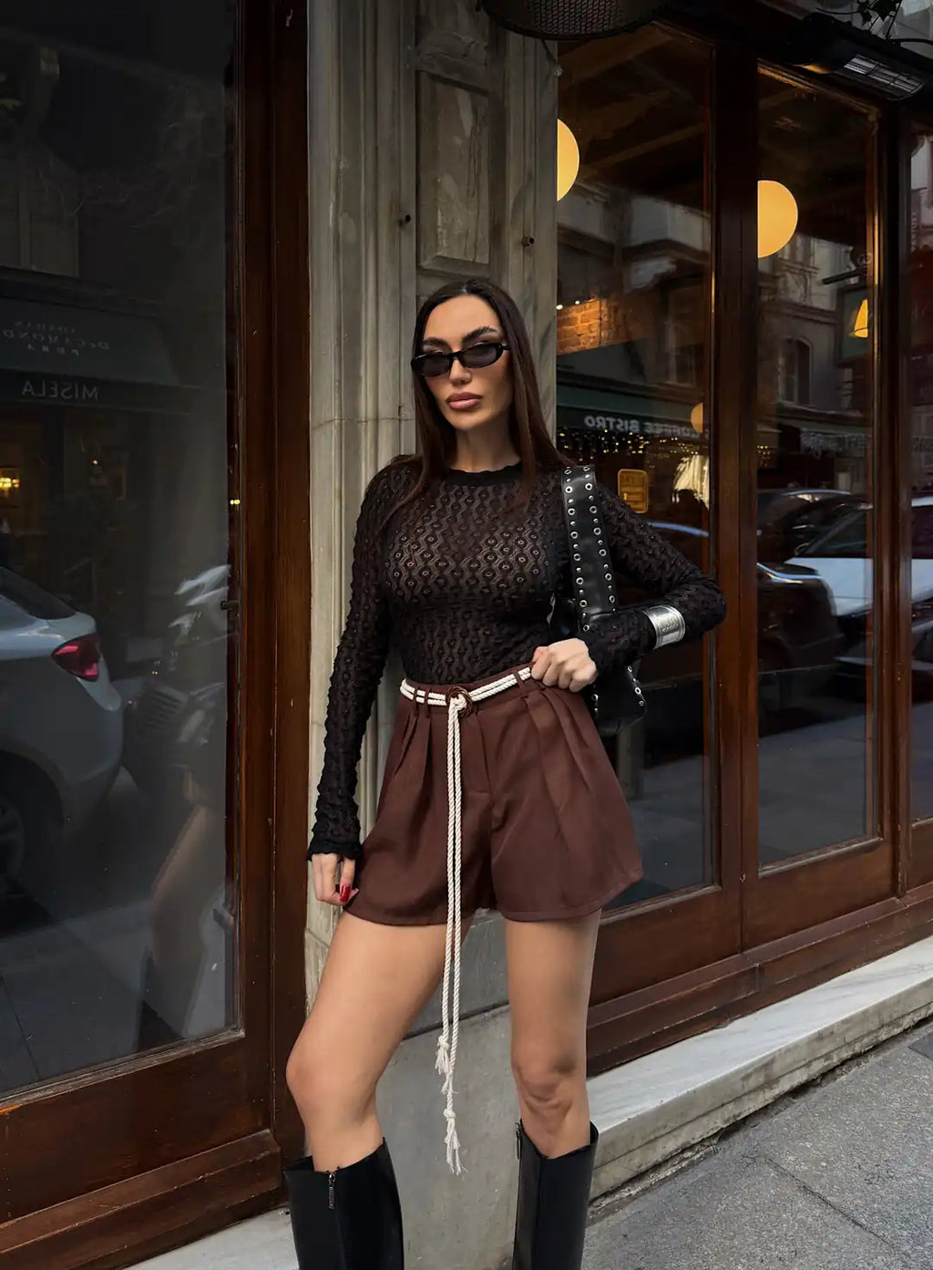 Örgü Kemerli Pileli Mini Şort - WEST CLUB
