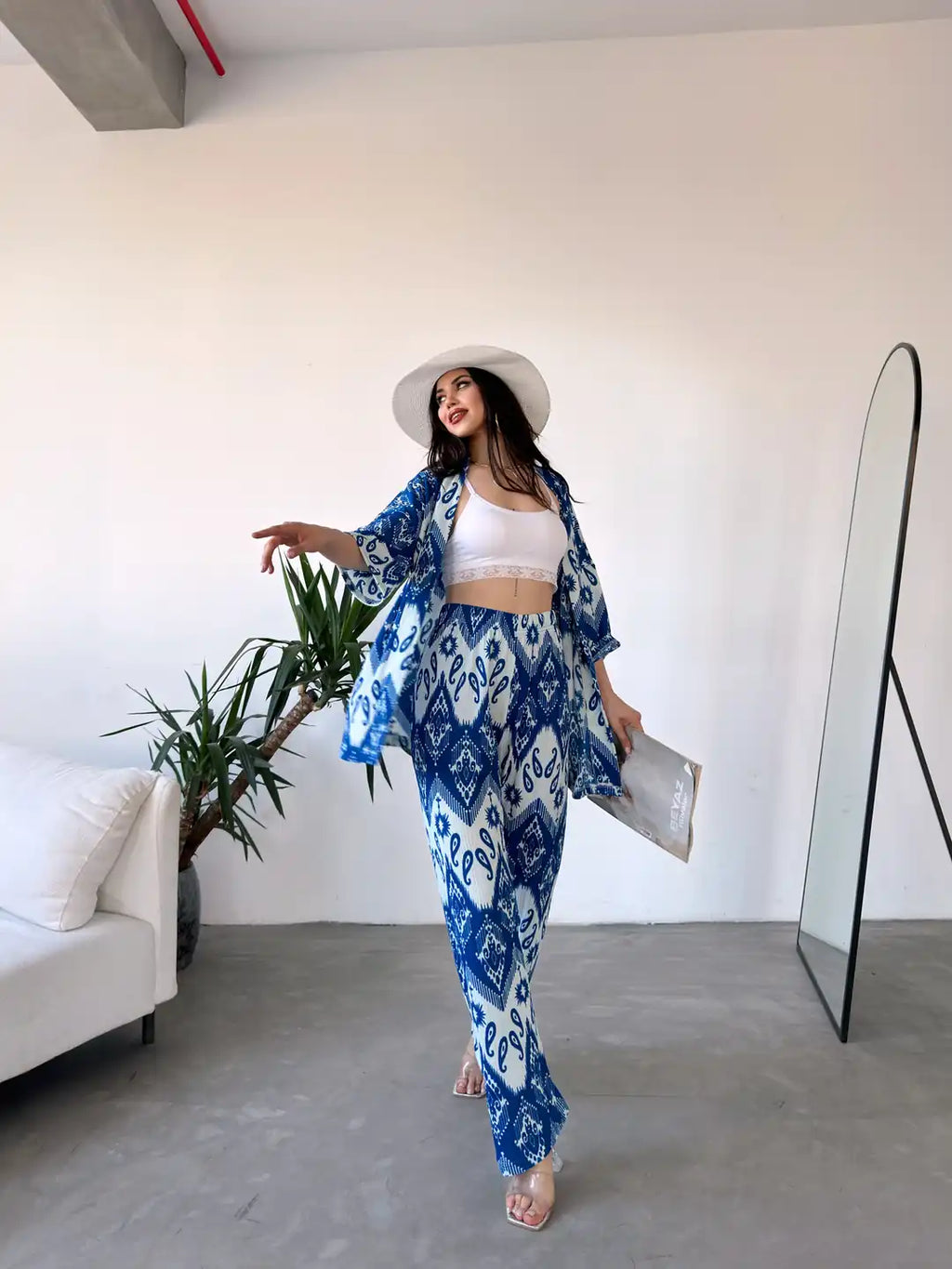 Desenli Kimono Ve Pantolon İkili Takım - WEST CLUB