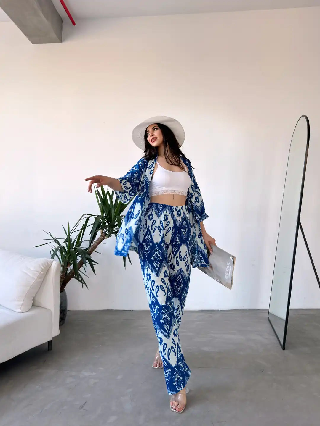 Desenli Kimono Ve Pantolon İkili Takım - WEST CLUB