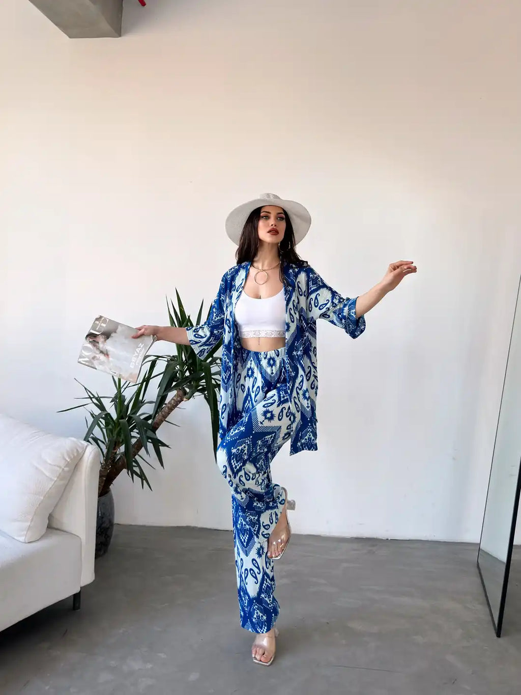 Desenli Kimono Ve Pantolon İkili Takım - WEST CLUB