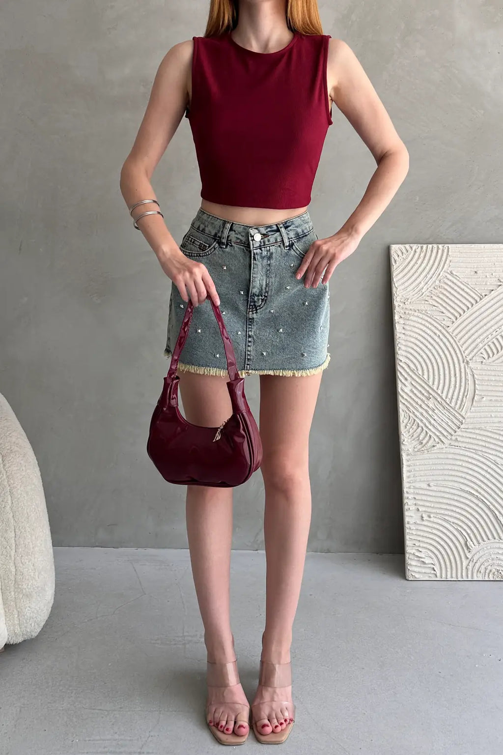 Sırtı Kemer Detaylı Kaşkorse Crop Bluz - WEST CLUB