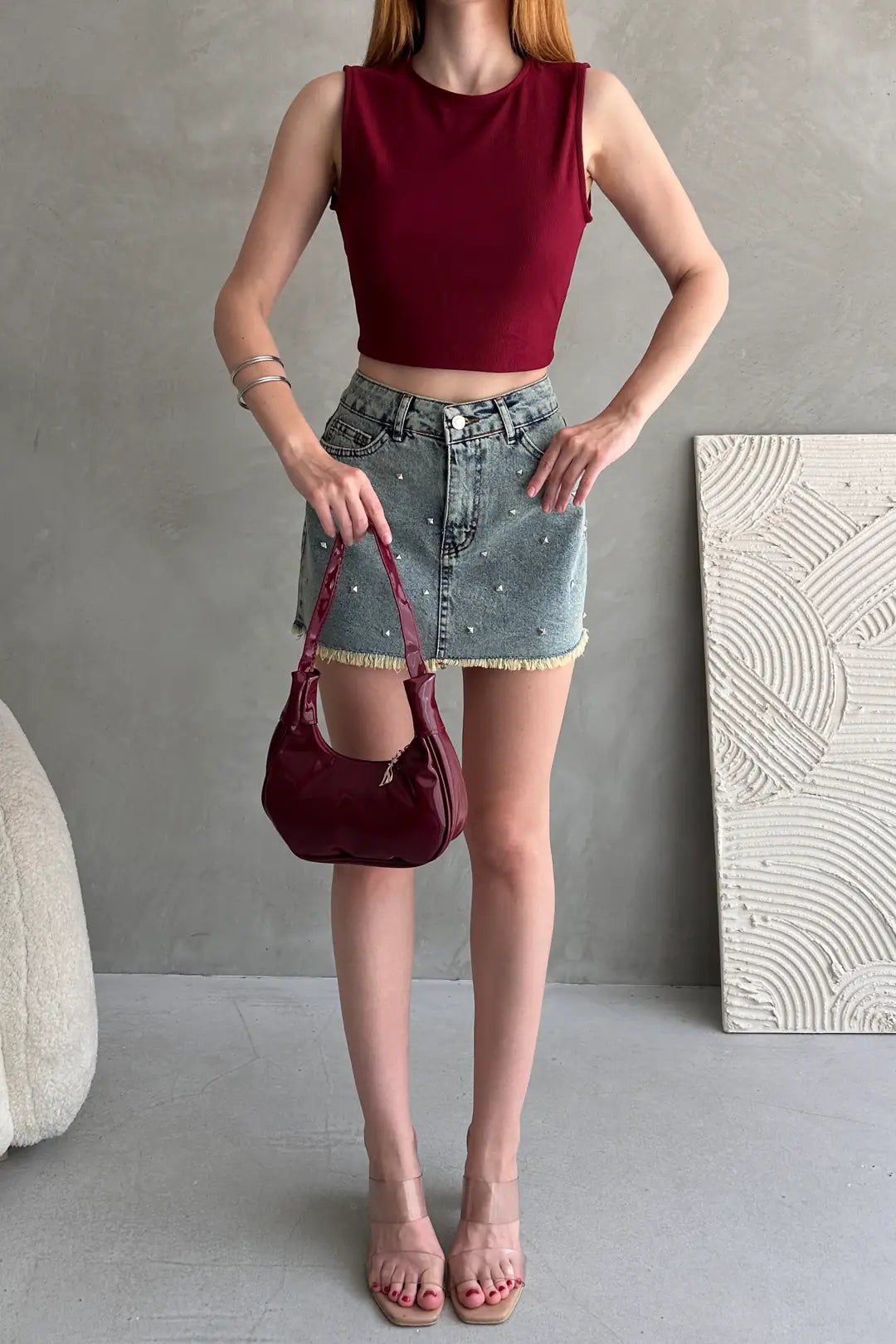 Sırtı Kemer Detaylı Kaşkorse Crop Bluz - WEST CLUB