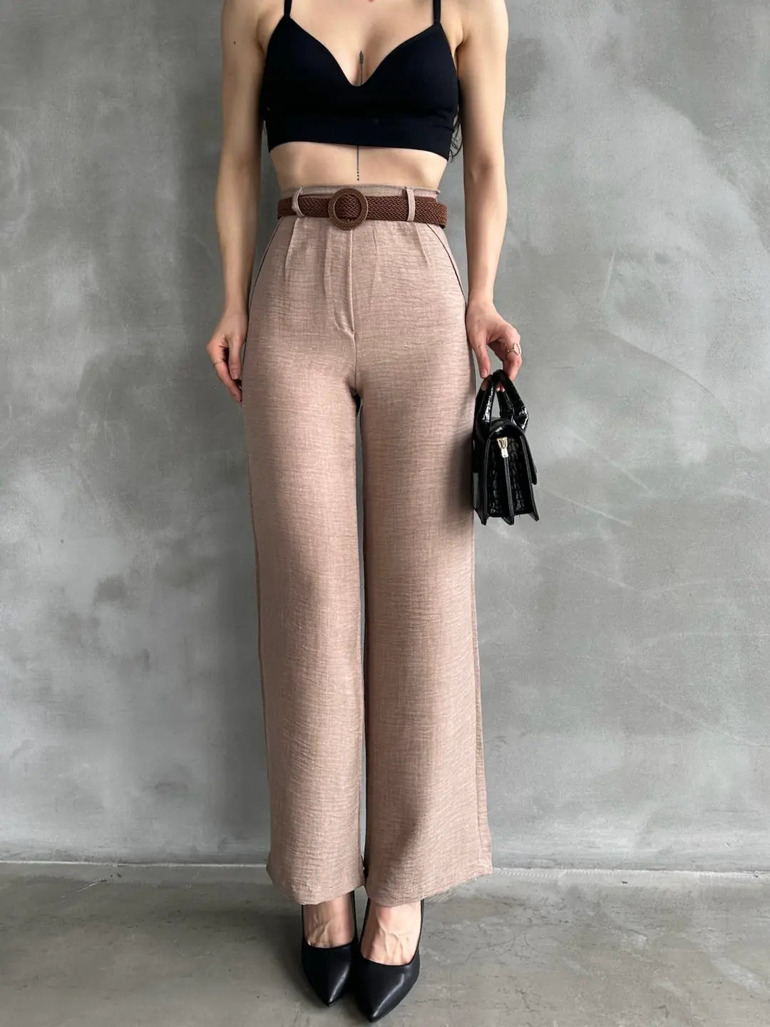 Beli Kemerli Keten Pantolon - WEST CLUB