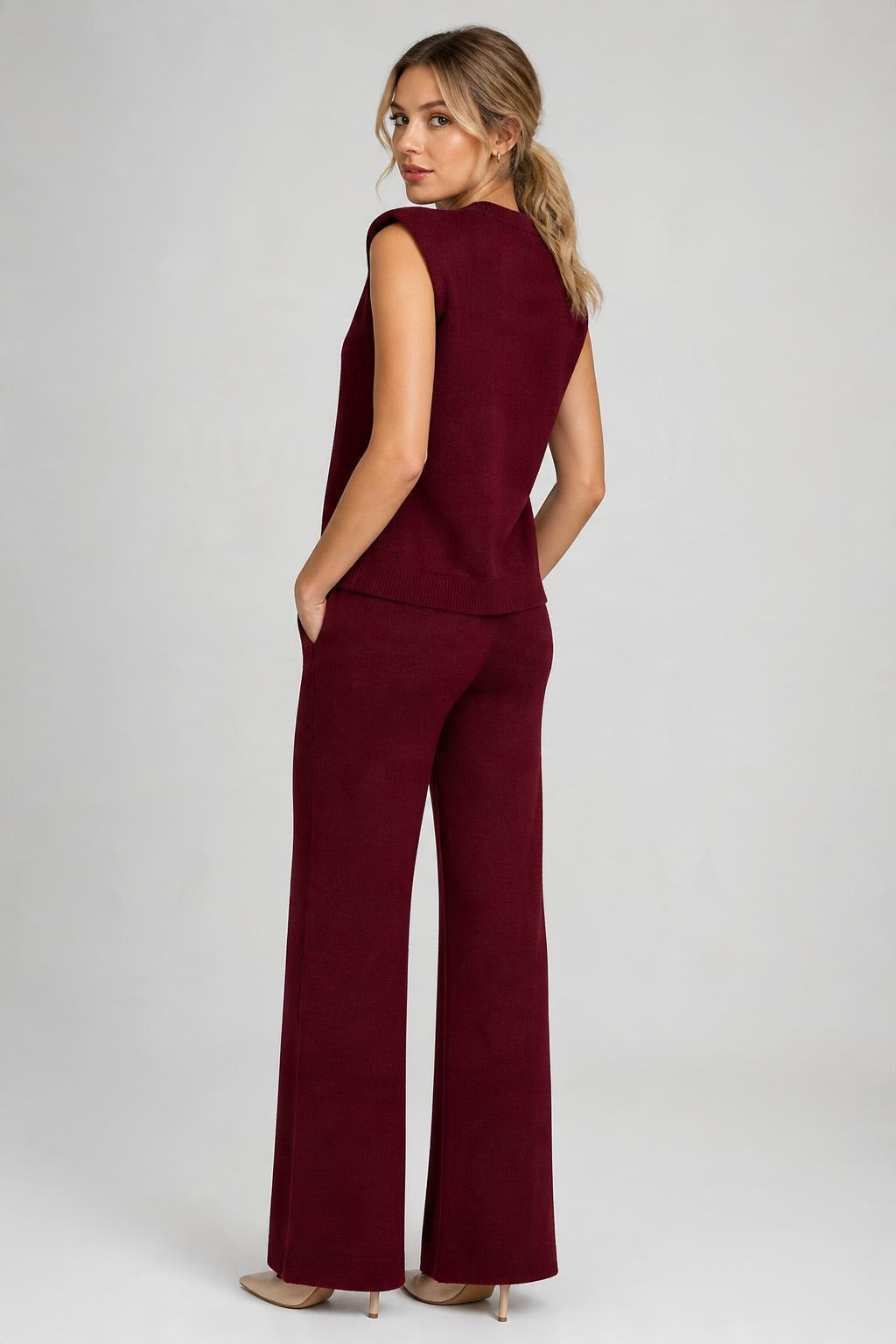 Kolsuz Triko Bluz Pantolon Takım Bordo