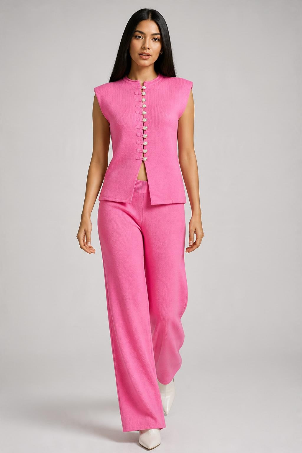 Kolsuz Triko Bluz Pantolon Takım Pembe
