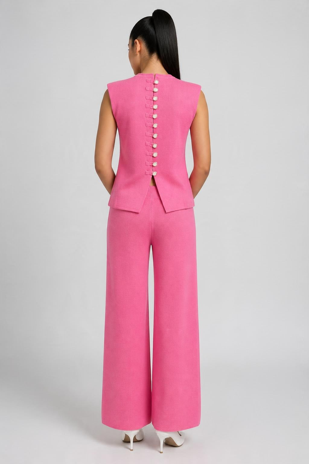 Kolsuz Triko Bluz Pantolon Takım Pembe